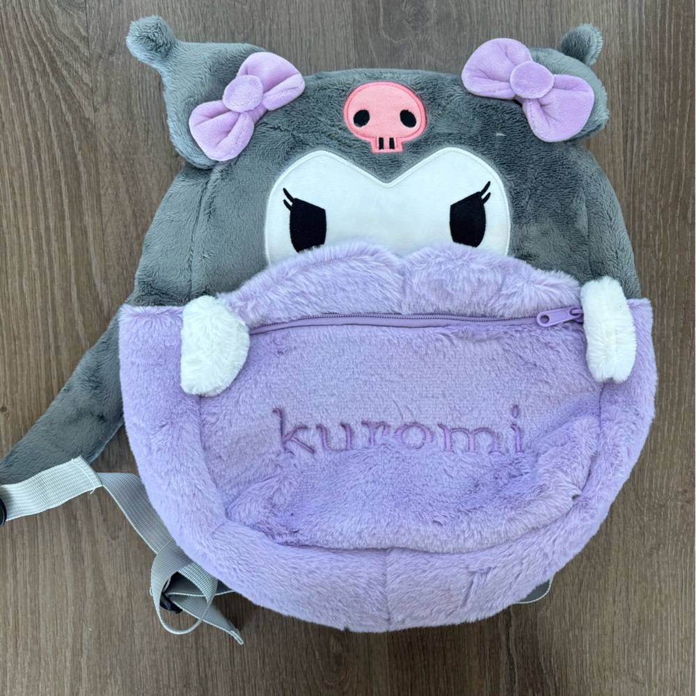 Kuromi Plush Backpack with Lavender and Gray Accents